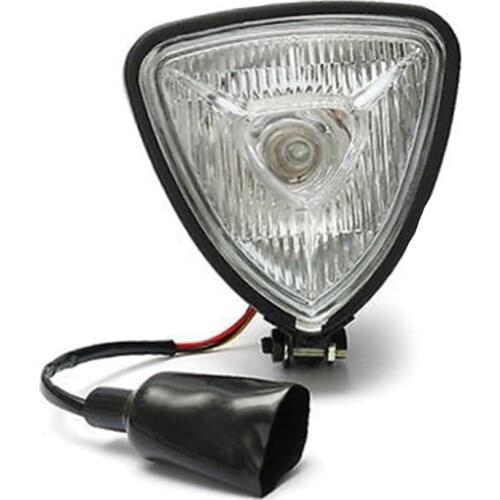 12V 35W Motorcycle Triangle Headlight Head Lamp Hi/Lo Beam Cruiser Chopper Cafe Racer Old School Bobber