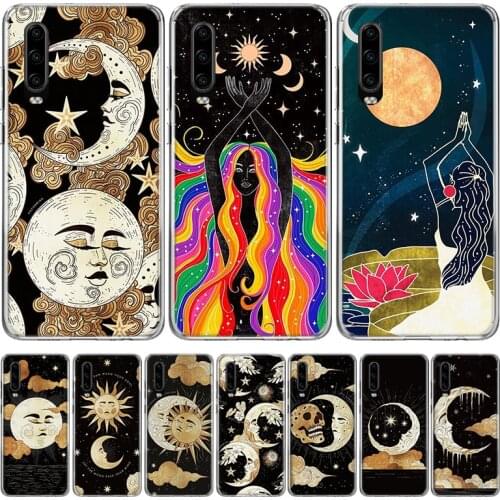 Funny Sun Moon Face Silicon Phone Case For Huawei P30 P20 P40 P10 Mate 30 20 10 Pro Lite P Smart Z Plus + Pattern Cover Coque