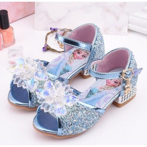 Disney Girls Sandals New Summer Children Fish Mouth Shoes Little Girls Crystal Sandal Frozen elsa Princess Shoes