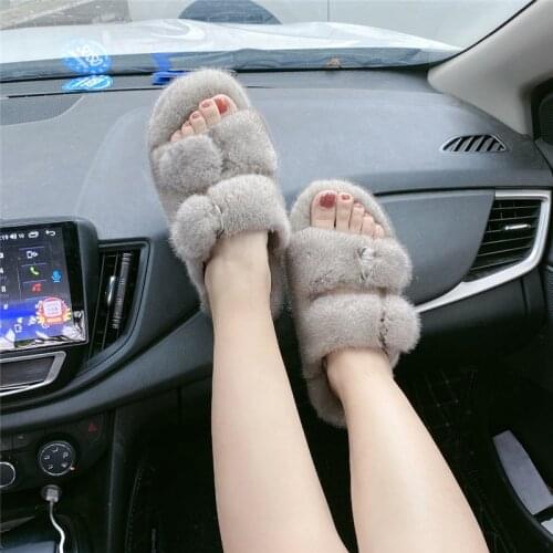 European Station Sale Ladies Luxury Slippers Fashion Fur Mink Slippers Ladies Soft And Comfortable Flat Shoes Fur Home Shoes