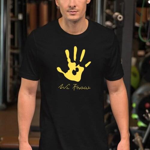 Skyrim Dark Brotherhood Tshirt We Know Golden Letter Pattern Print Streetwear Men Women O-Neck Casual T Shirt Cotton Tops