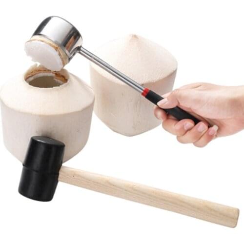 2Pcs Stainless Steel Coconut Shell Opener Puncher Rubber Hammer Kitchen Tool Puncher Pierce Shell for Kitchen Tool