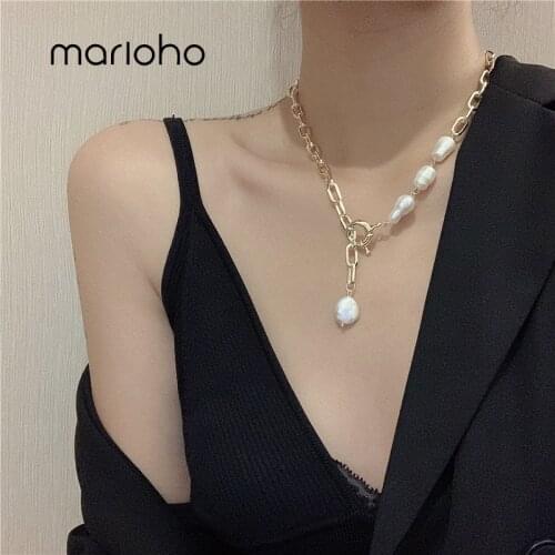 Marioho Baroque Shaped Pearl Pendant Necklace Simple Temperament Asymmetric Necklace For Women Jewelry Gifts