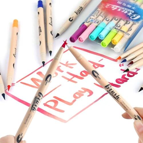 6/12/24 Colors Dual Head Brush Marker pen for Drawing Coloring Water Based Ink Art Marker with 1pc White Brush Pen
