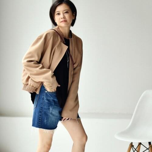 MICOCO W3697C Korean casual fashion temperament stand collar loose Brief paragraph jacket zipper coat