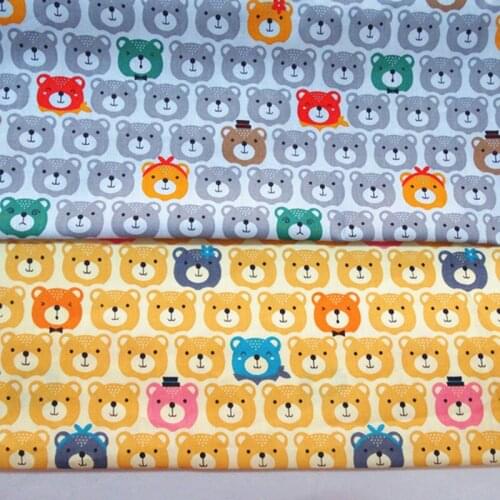 Lovely 50x160cm Cartoon Bear Head Printed Cotton Fabric For DIY Sewing Bedding Clothing Quilting