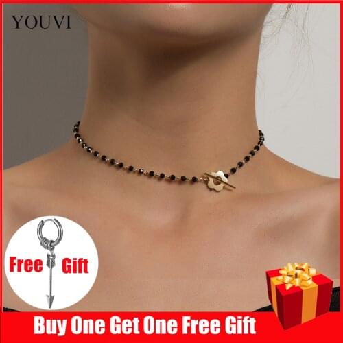 YOUVI Korea Fashion Black Crsytal Necklace fort Women Choker 2021 Trendy Womens Necklace Chain on the Neck Jewelry Pedants