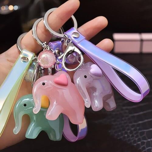 Cartoon Elephant Doll Ins Magic Leather Rope Keychain Womens Bag Crystal Elephant Pendant Pendant Wholesale