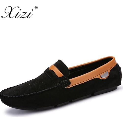 XIZI 2018 Men Casual Shoes Pig Skin Suede Leather Loafers Leather Driving Moccasins Slip on Shoes Men Comfortable and Breathable