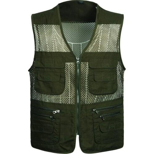 Mens Outdoor Sports Fishing Vest Photography Fishing Jacket Multi Pocket Zipper Loose Mesh Clothing