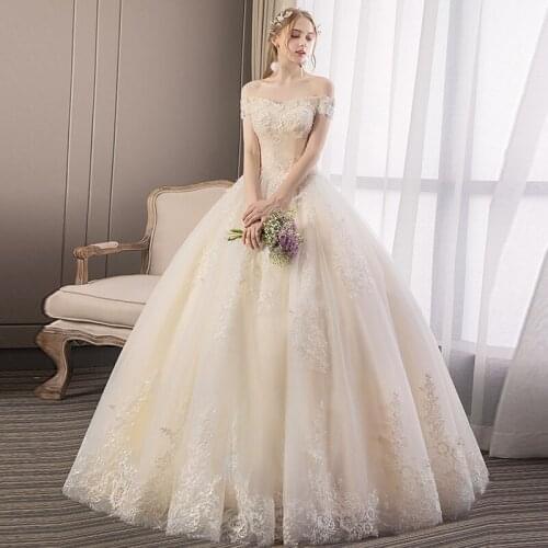 2019 New Boat Neck Short Sleeves Lace Wedding Dress Organza and Tulle Sequined Embroidery floor length Wedding Bridal Gowns