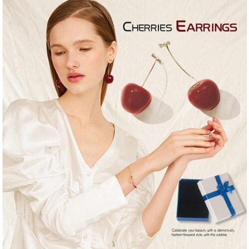 2020 New Arrival Dominated Acrylic fashion Geometric fine Women Drop Earrings contracted sweet cherry modelling long earrings