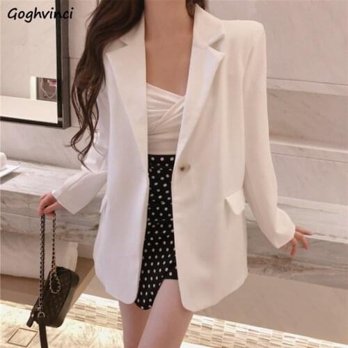 Solid White Blazers Women Casual Long Sleeve Outwear All-match Notched Loose Spring Single Button Fashionable Elegant Female New