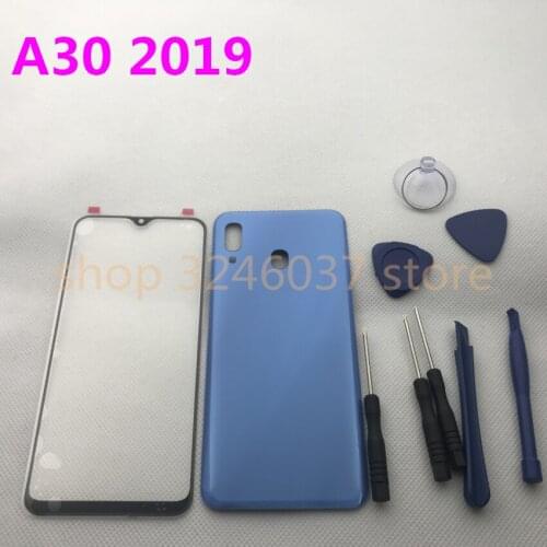 Original Front Screen Glass Lens For Samsung Galaxy A30 A305 A305F A305DS Rear Battery Cover Door Back Housing + Sticker Tools