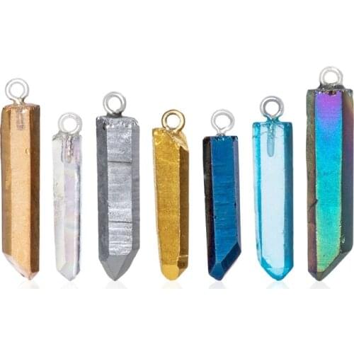 1pc Natural Crystal Quartz Pendant Pendulum Column Rainbow Plated Metallic Colors Healing Point Quartz Stone Pendants for Women