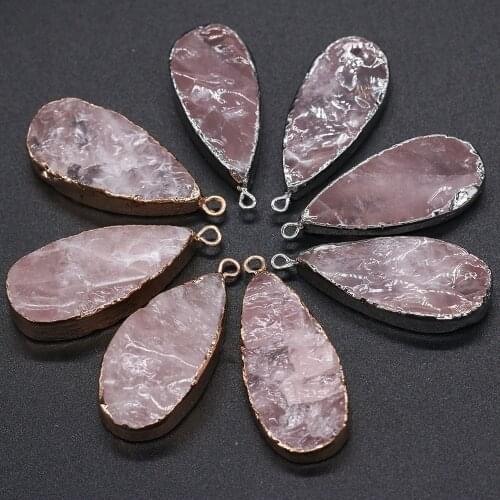 Drop Shape Rose Quartzs Pendant Fashion Natural Stone Crystal Pendants Charm DIY Necklace Jewelry Making Size 19x45mm