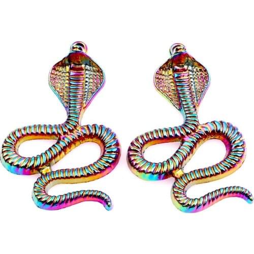 10pcs Alloy Cobra Rainbow Color Pendants Charms Animal Zodiac Snake Necklace Pendants DIY Accessories Necklace Jewelry