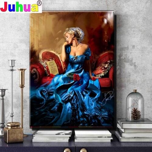 Full Square/Round Diamond Painting"Blue Dress Woman"Diamond Embroidery Mosaic Elegant Lady Picture Diy Handicraft Art