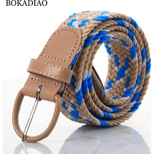 BOKADIAO men&women elastic belt Pin buckle Weave Stretch Canvas belt 105cm luxury jeans belts for men waistband white strap male