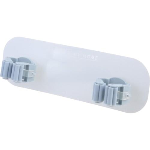 Kitchen Bathroom Punch-free Self-Adhesive Double Clips Wall Mounted Mop Hooks 63HA