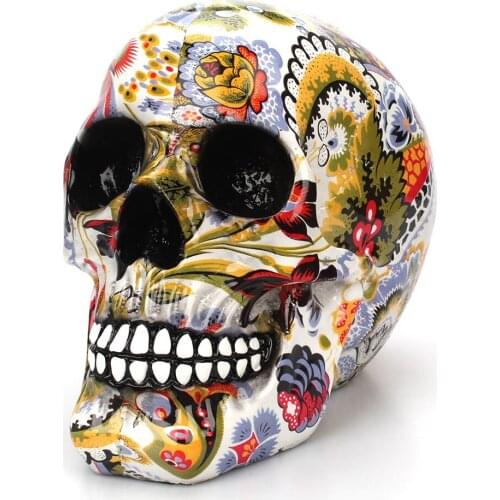 Horror Skull Creative Head Color Flower Painting Desktop Decoration Halloween Gift