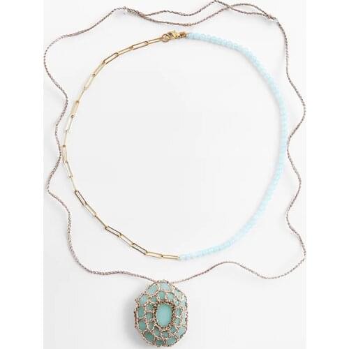 ZA Vintage Long Handmade Weave Beaded Layered Pendant Necklace Women New Trendy Resin Crystal Chain Necklace Jewelry Gifts