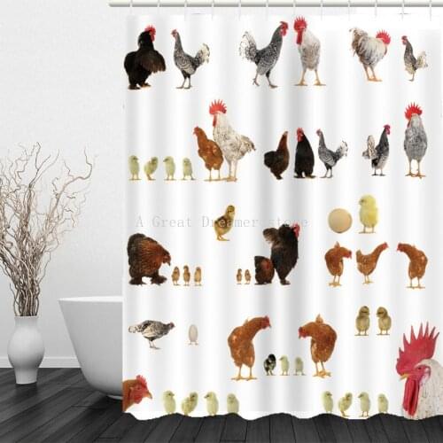 Funny Animal Chicken Shower Curtain Waterproof Shower Curtain Bathroom Polyester 3D Girls Boys Home Decoration Curtain With Hook