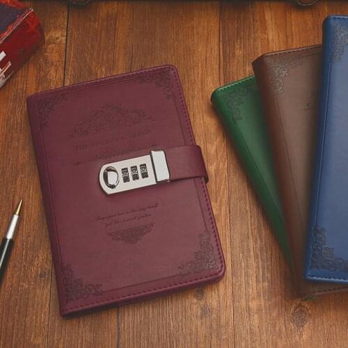 A5 Pu Leather Password Retro Notebooks Diary With Lock Planner And Journals Agenda Note Book For School Notebooks Supplies