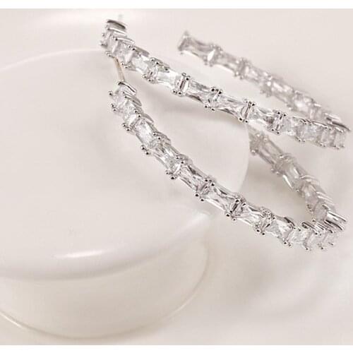 LADYCHIC Women Big Round Hoop Earrings Luxury Cubic Zircon Crystal Vintage Silver Color Jewelry Shiny Rhinestone Earring LE1426