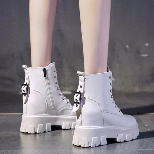 Womens Ankle Boots PU Leather Fashion Buckle Ladies Autumn Shoes Women Hidden Heels Ankle Boots Rubber Sole Woman Autumn Shoes