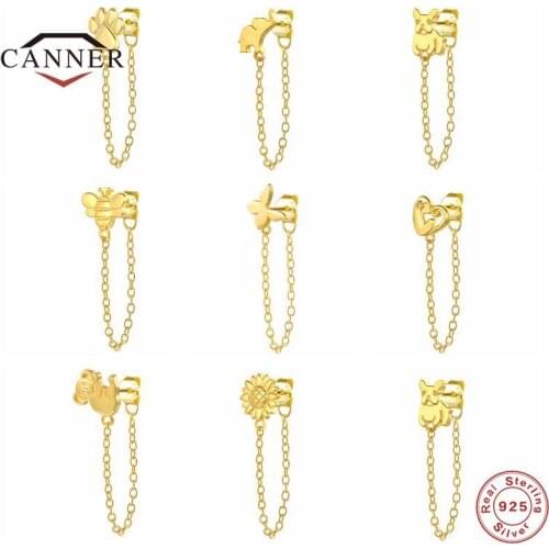 CANNER 925 Sterling Silver Cute Dog Butterfly Bee Chain Stud Earrings Piercing Cartilage Earings for Women Fine Jewelry Gifts
