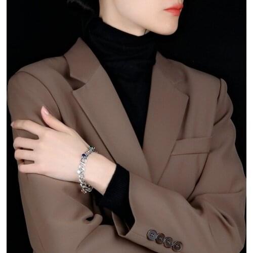 New S925 sterling silver bracelet women fashion personality temperament solid 925 silver tank chain inlaid with Hao stone