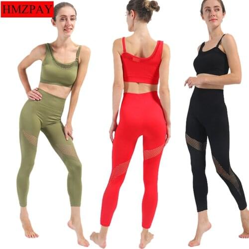 One-Shoulder Diagonal Mesh Bra High Waist Hollow Stretch Pants Gym Sports Fitness Yoga Running Sports Bra Leggings Womens Sets