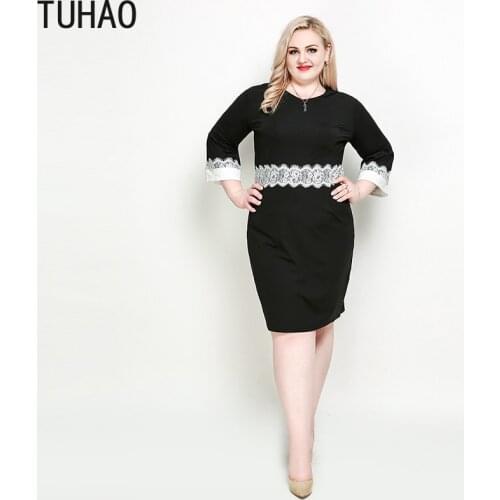 TUHAO Spring Summer 5XL 6XL 7XL Plus Size Office Lady Dress Women Black OL Pencil Dress Elegant Pencil Dresses RL