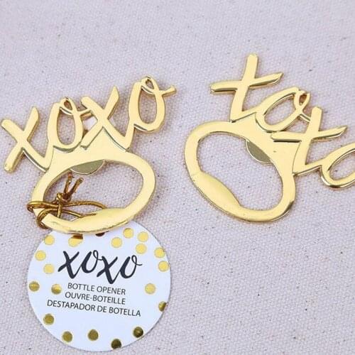 100pcs Creative Gold Hugs Kisses XOXO Bottle Opener Bridal Wedding Favors Party Giveaways Event Gift Souvenirs ZA4561