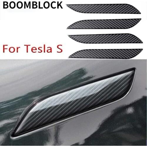 For Tesla Model S door handle bowl cover trim strip 4pcs carbon fiber sticker accessories decoration exterior styling 2016-2018
