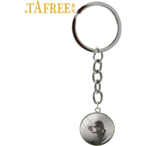 TAFREE Hedgehog In The Fog Key Chain round Glass animal style metal men women for Handmade Keychain Fashion jewelry H225
