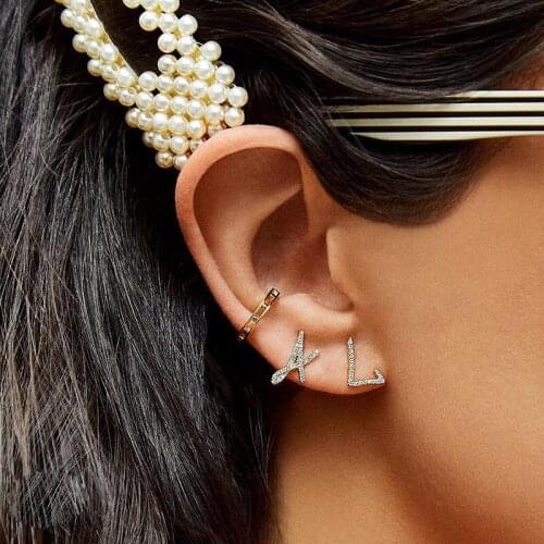 BUDROVKY New Crystal Lettered Ear Stud Fashion for Women Unusual Ear Stud Female