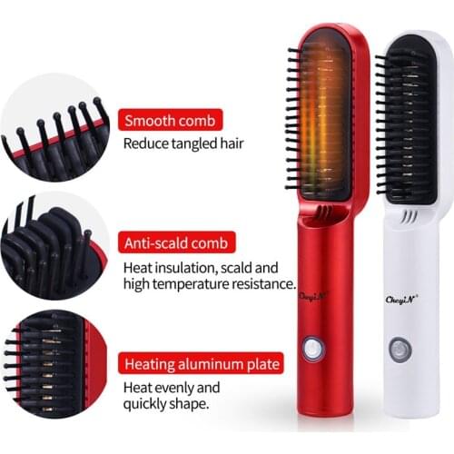 CkeyiN USB Hair Straightener Brush Constant Temperature Curler Comb Hair Iron ElectricStraightening Iron Hairbrush Styler