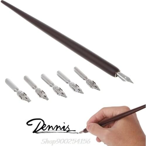 Wood English Calligraphy Pen Copperplate Script Oblique Dip Pen Holder + 5 Nib Jy27 20 Dropship