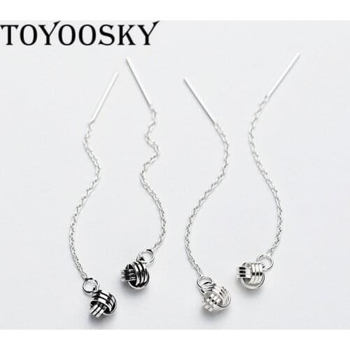 TOYOOSKY 925 Sterling Silver Long Drop Earrings For Women Knot Shape Silver Women Jewelry Wedding Long Eardrop Trendy Gift
