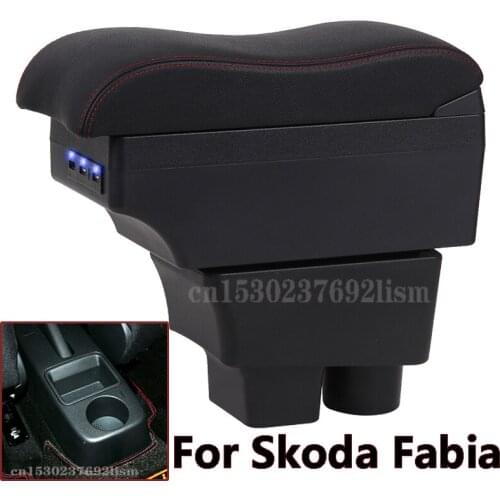 For Skoda FABIA Armrest 2008-2014 Storage box Car Armrest box Interior Parts Retrofit parts auto accessories with USB LED light