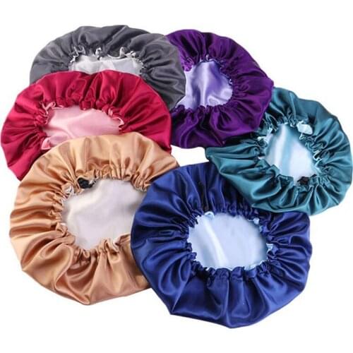 Reversible Satin Bonnet Double Layer Adjustable Size Sleep Night Cap Head Cover Bonnet Hat For For Curly Springy Hair Black