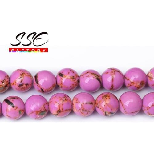 Purple Howlite Stone Round Loose Shell Beads for Jewelry Making DIY Bracelet 4/6/8/10/12mm Needlework Accessories 15" Strand