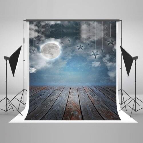 VinylBDS Moon Photogarphy Background With Star Night Sky Stage Backdrops Retro Wood Floor Nature Photography Backdrop