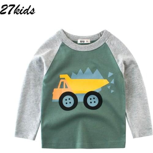 27kids 2-9Years Cartoon Trucks Boys Girls Long Sleeve Tops Autumn 2019 Boys Long Sleeve Tshirt for Children Kids T-Shirts