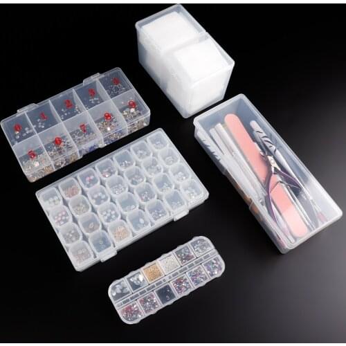 Nail Art Storage Case Rhinestones Gems Accessories Plastic Transparent Display Case Manicure Ring Earrings Organizer Box