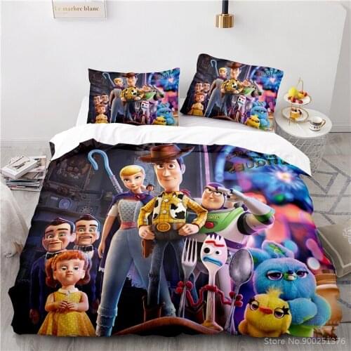 Toy Story 4 Woody Buzz Lightyear Bedding Set Disney Cartoon Duvet Cover Set Soft Comforter Cover & Pillowcase Set Home Textile