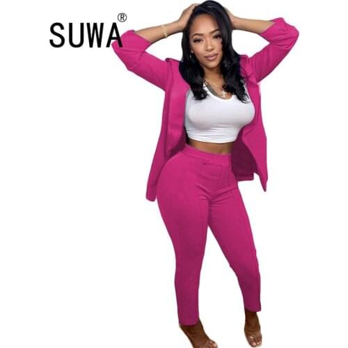 Hot Recommend Style Elegant Fashion Office Wear Women 2 Pieces Matching Sets Long Sleeve Top And Skinny Pencil Pants Wholesale