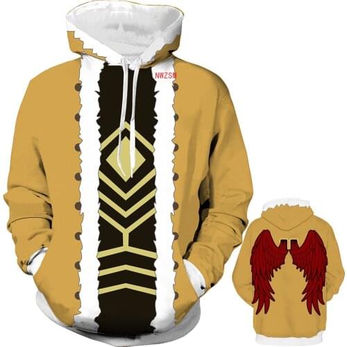 Anime My Hero Academia Cosplay Hoodie Hawks Costume 3D Printed School Uniforms Hooded Polyester Jacket Coat